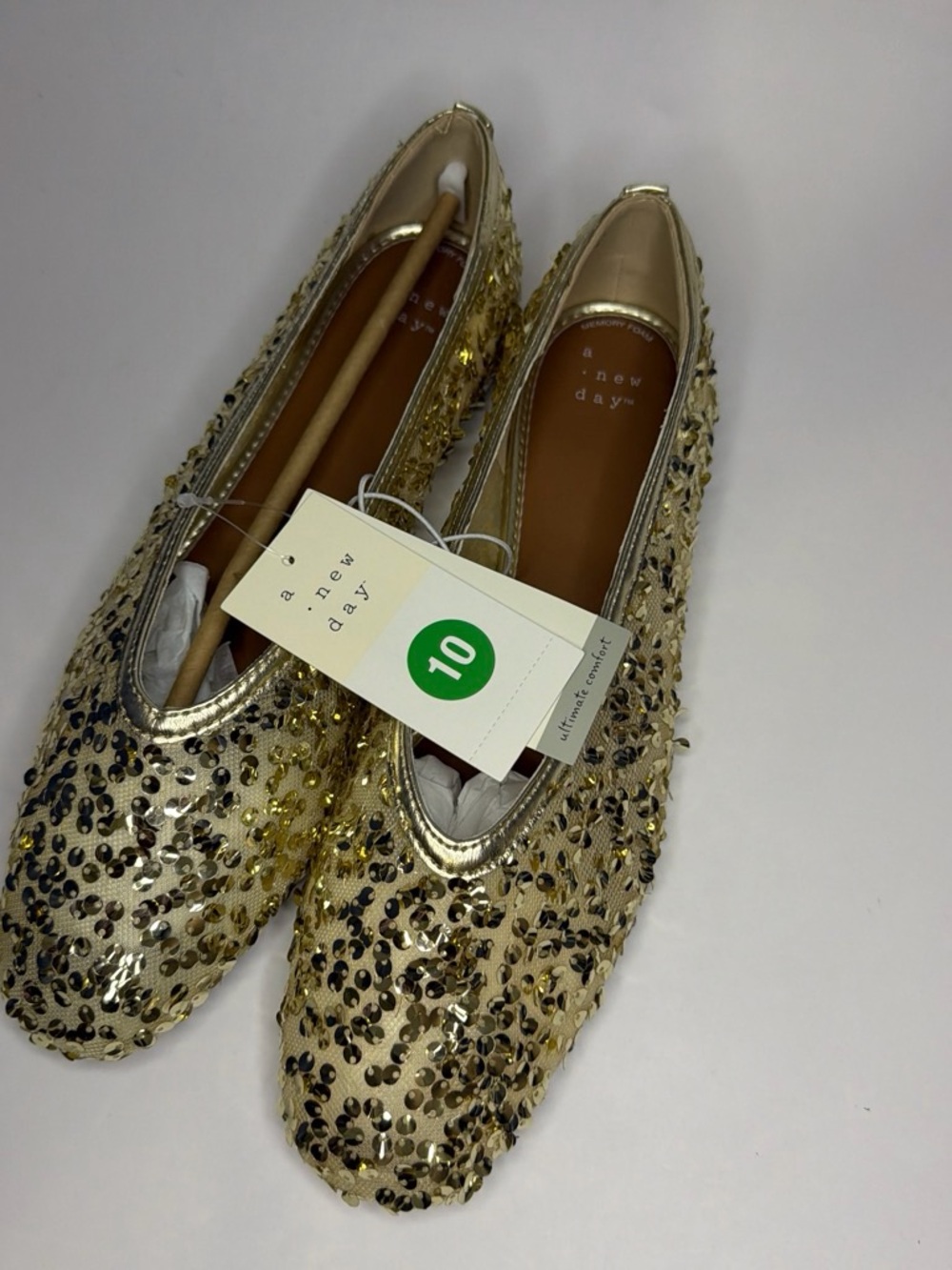 a new day Gold Sequin Women's Slip-On Ballet Flats